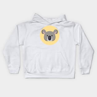 Cute grey koala baby face with yellow background Kids Hoodie